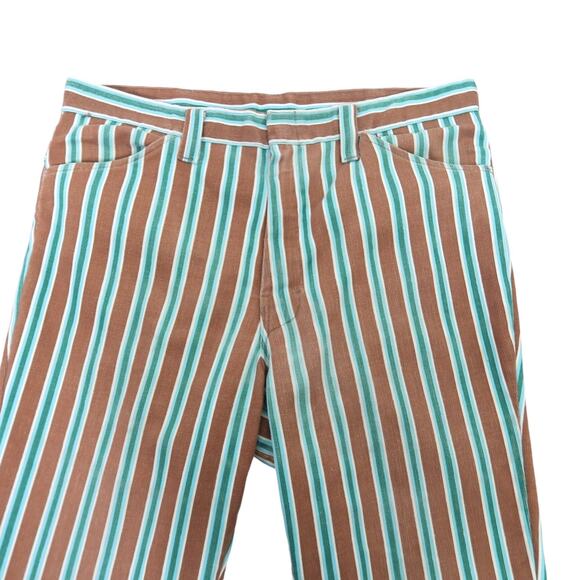 Vintage 70s brown and green striped flare pants Mens 34 - Picture 2 of 5